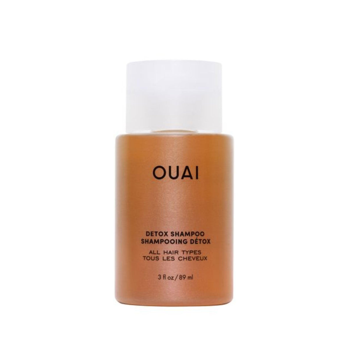 OUAI champú detox frente del envase muestra tamaño de viaje