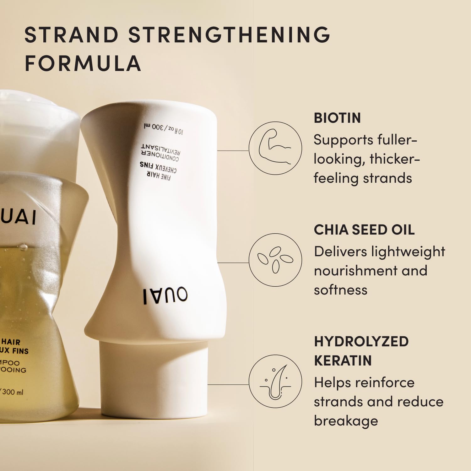 OUAI producto en uso secando cabello para más cuerpo