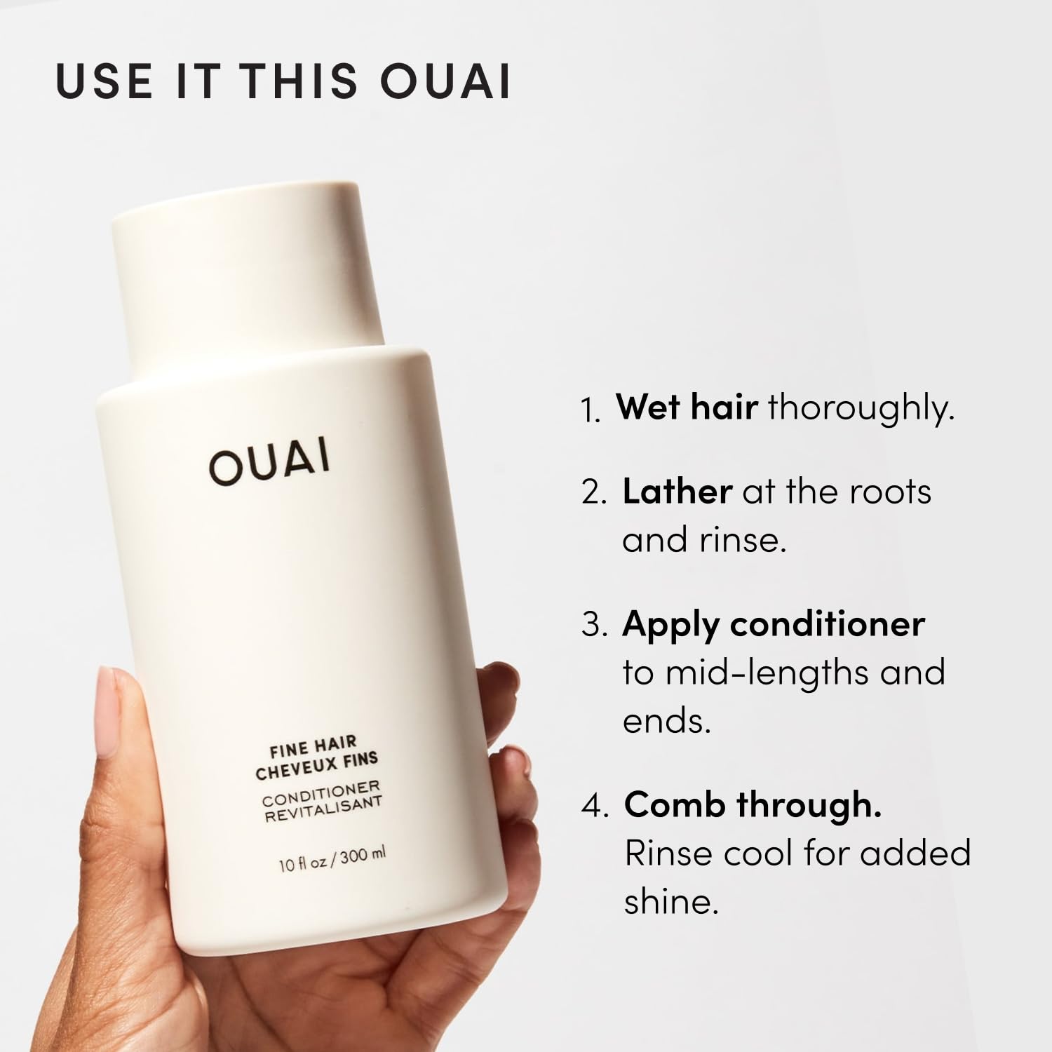 OUAI ingredientes clave keratina y aceite de aguacate en primer plano