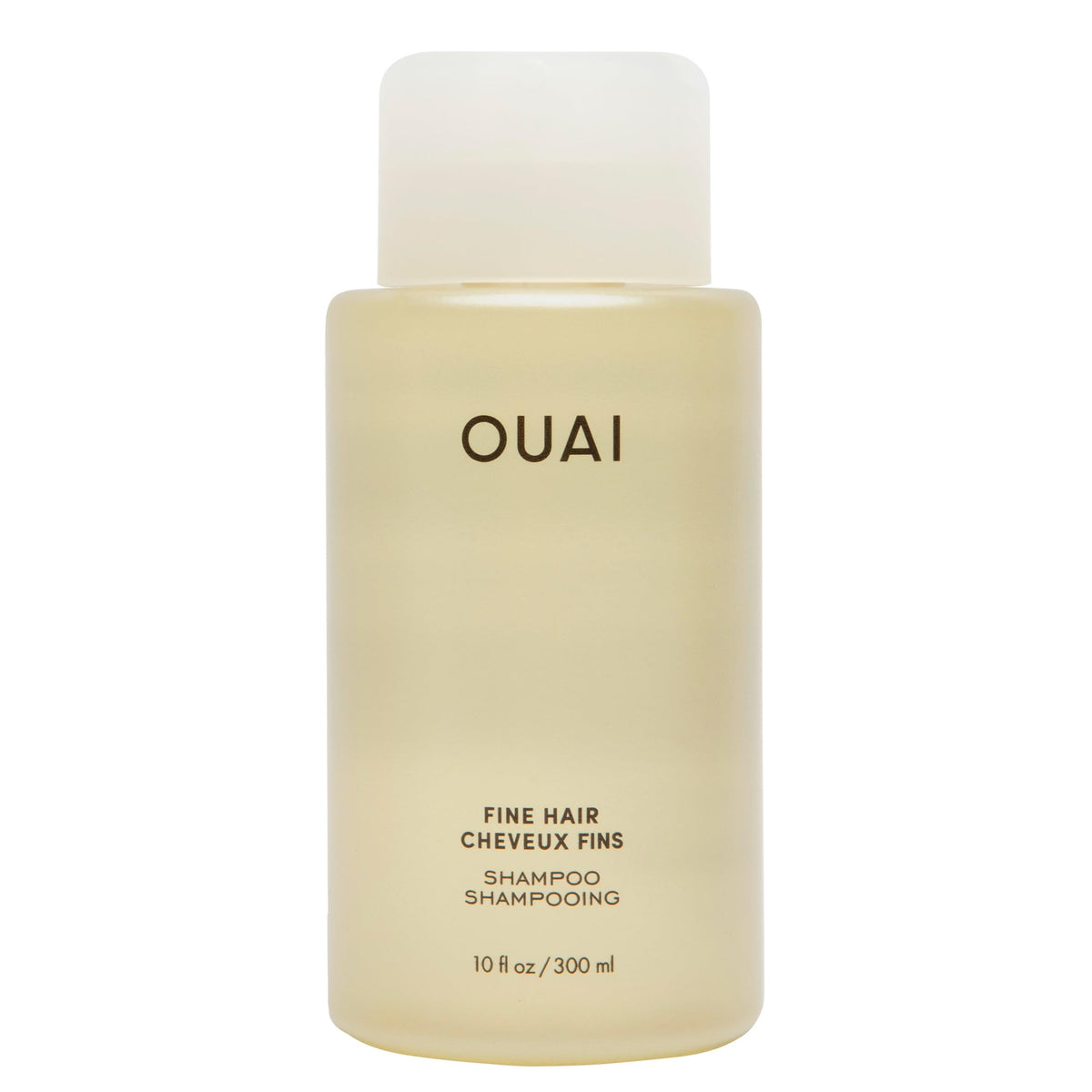 OUAI botella frontal del Fine Hair Shampoo mostrando volumen práctico