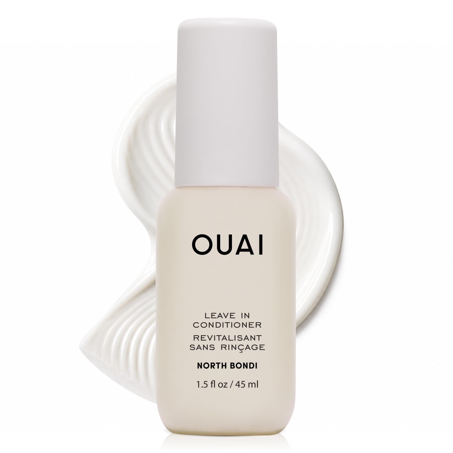 OUAI envase frontal tamaño viaje mostrando diseño y uso práctico
