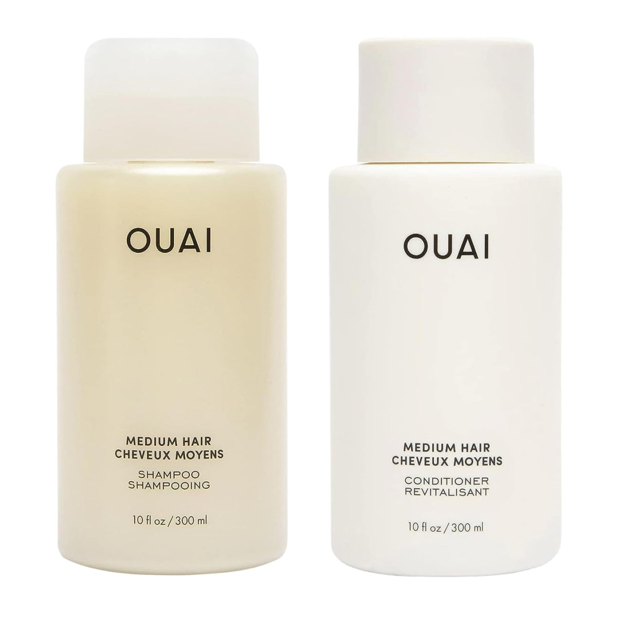 OUAI set frontal de champú y acondicionador, presentación clara y beneficios equilibrantes