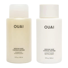 OUAI set frontal de champú y acondicionador, presentación clara y beneficios equilibrantes