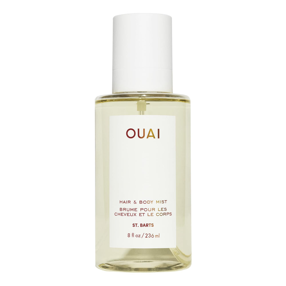 OUAI envase frontal de St. Barts mostrando diseño y beneficio de traslado vacacional