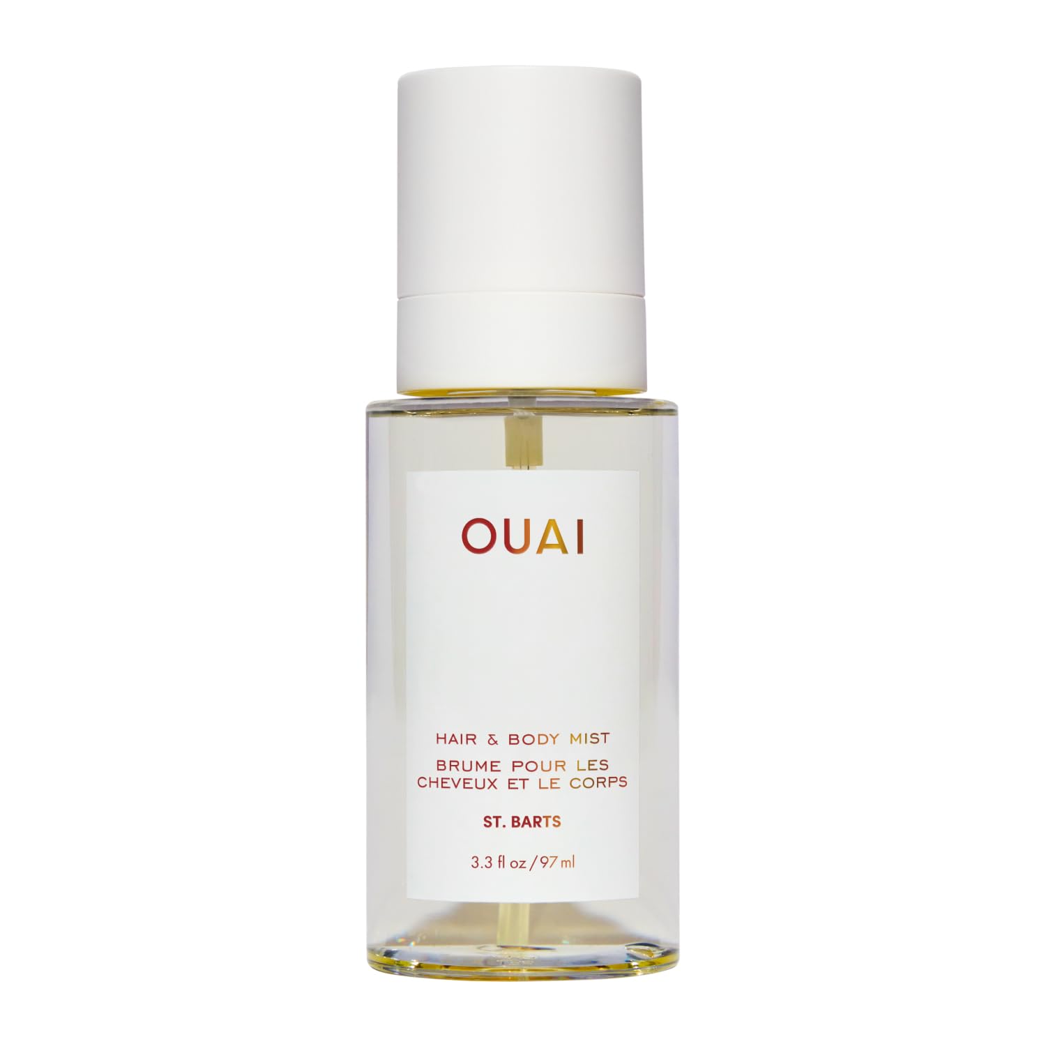 OUAI botella frontal St. Barts mostrando diseño y tamaño portátil