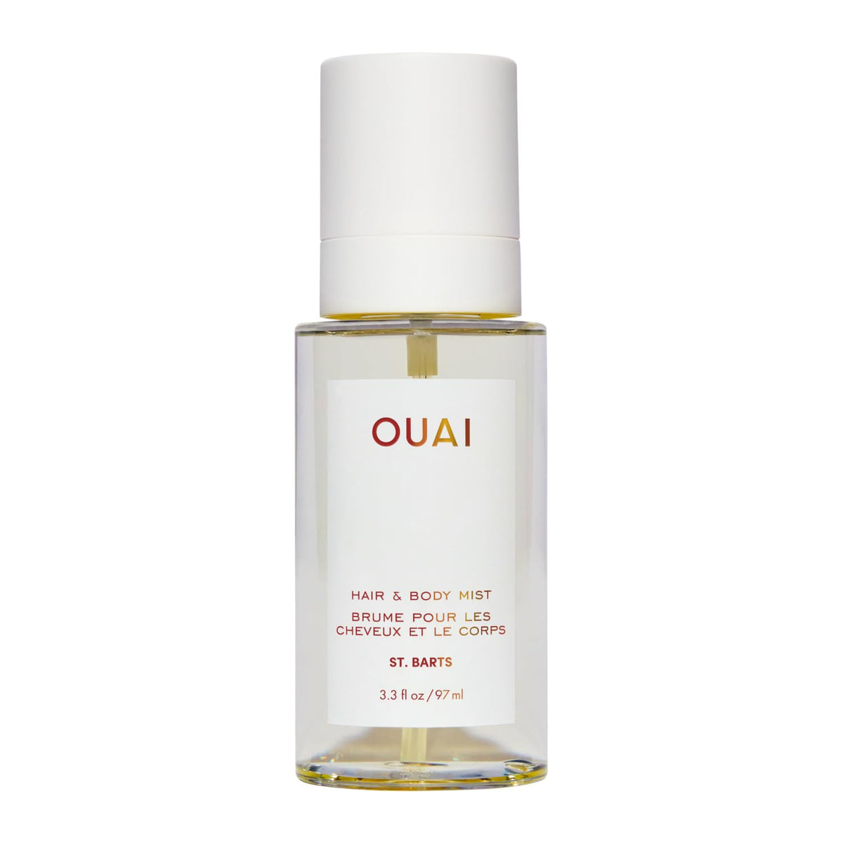OUAI botella frontal St. Barts mostrando diseño y tamaño portátil