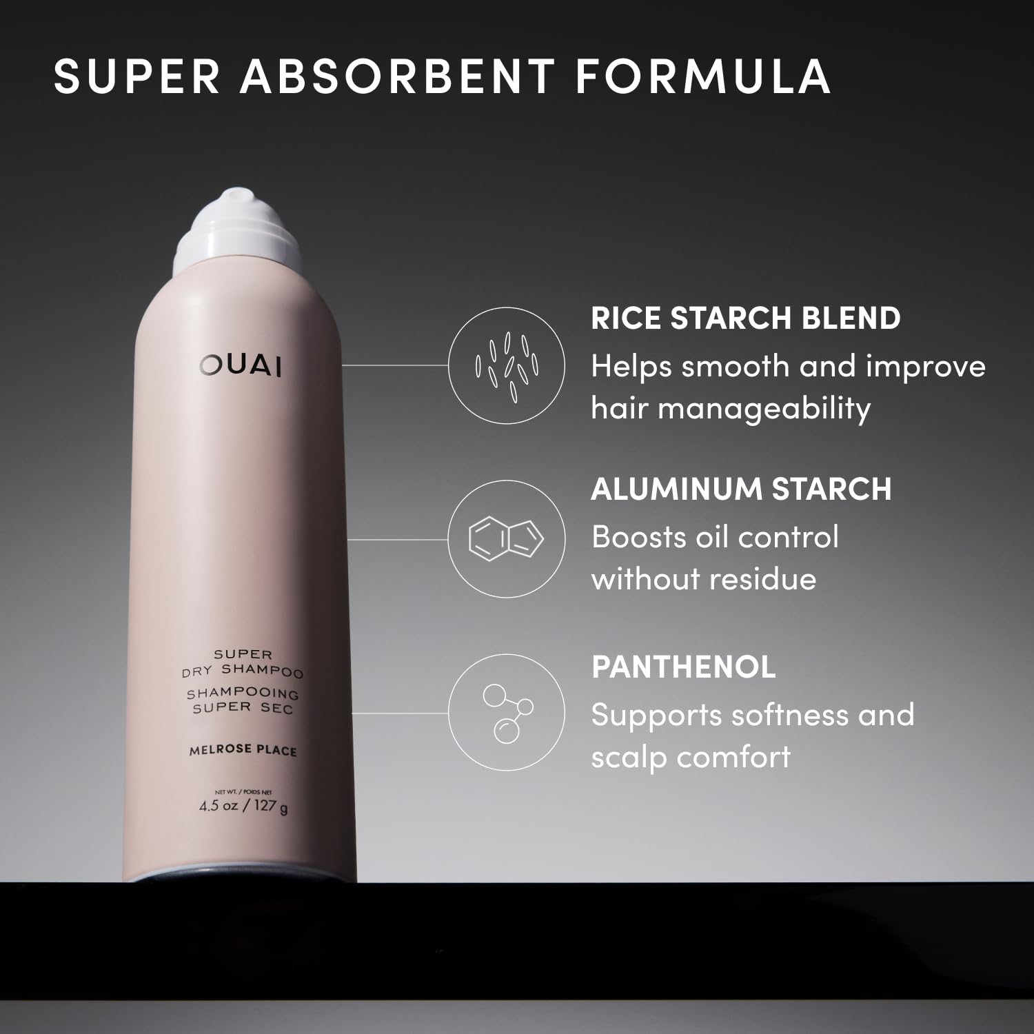 OUAI difusión en cabello oscuro que demuestra mezcla sin residuos
