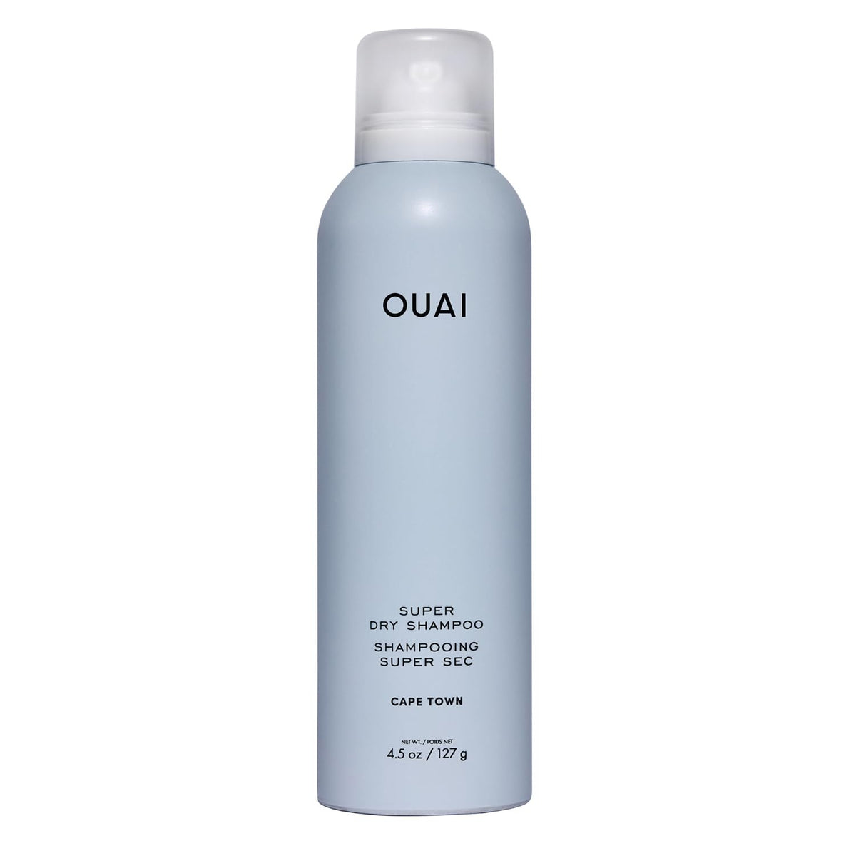 OUAI envase frontal del Super Dry Shampoo mostrando etiqueta y tamaño