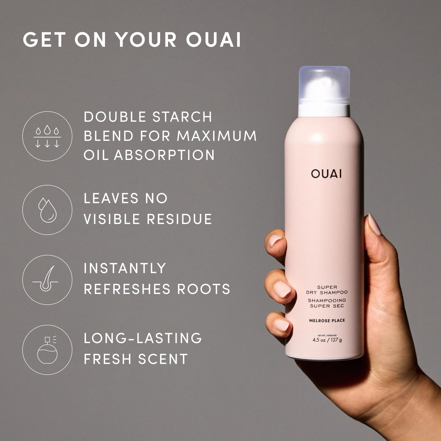 OUAI aplicación en raíces para refrescar el cabello sin agua