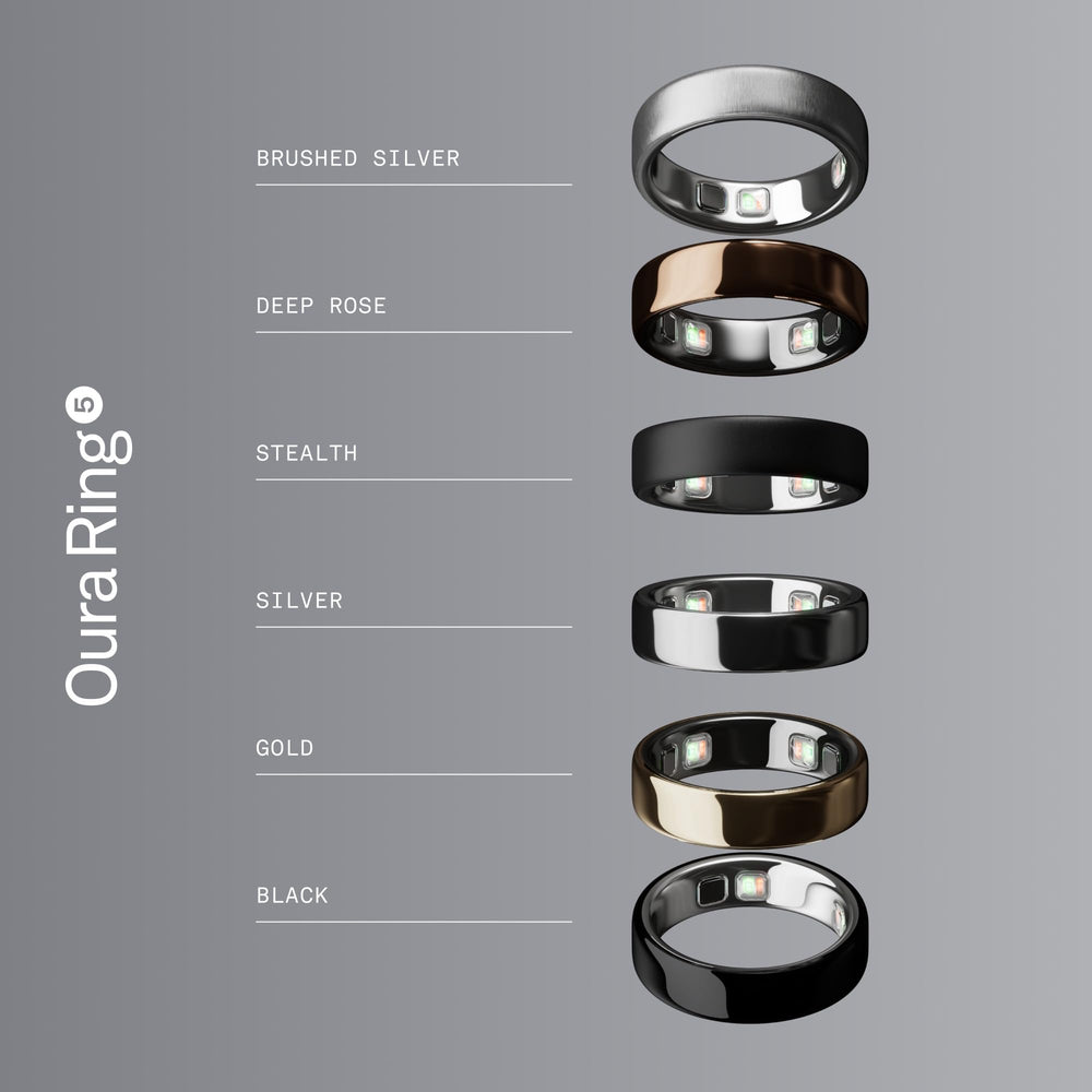 Oura Ring 5 y accesorios en un empaque abierto, listos para usar