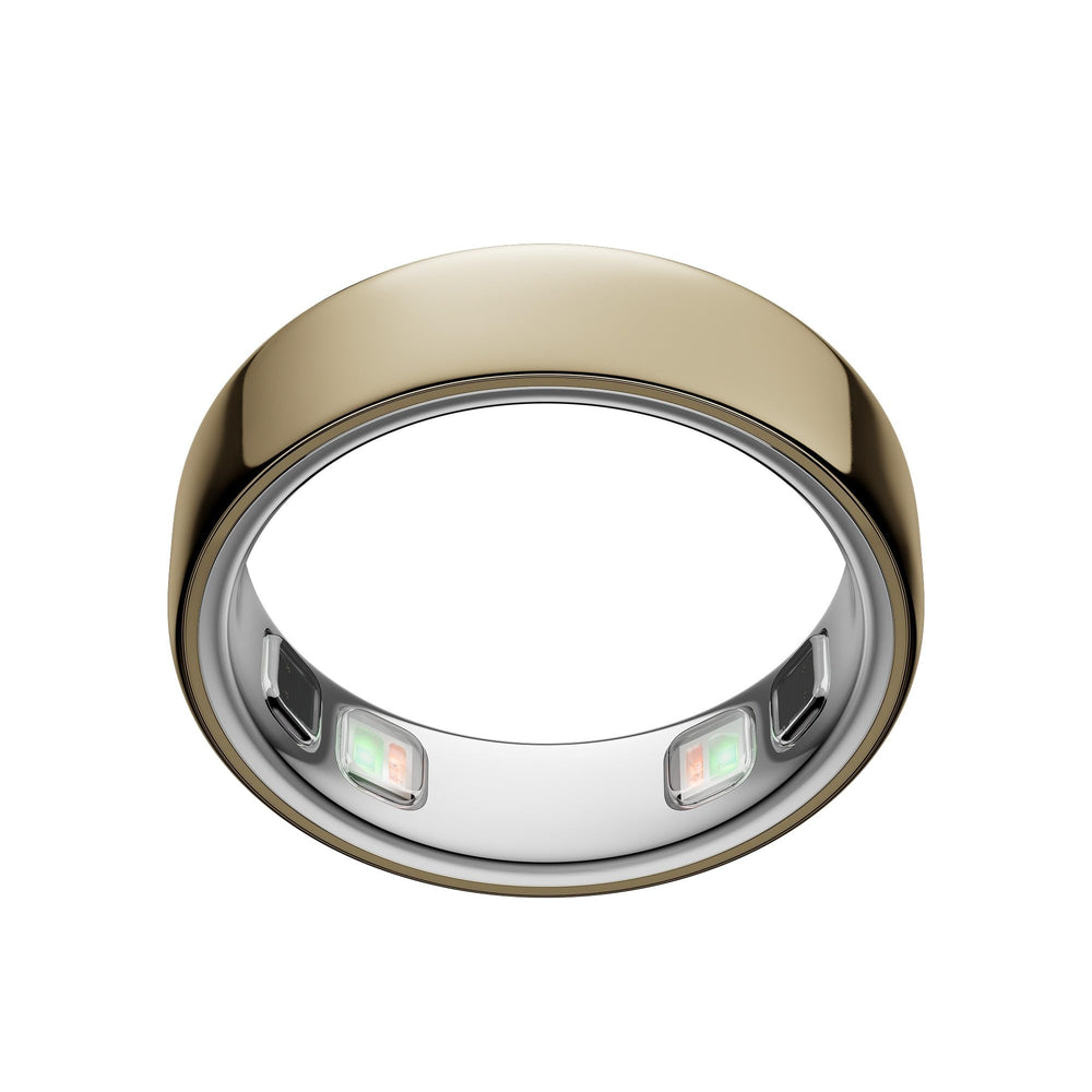 Oura Ring 5 frontal en oro mostrando diseño elegante y comodidad