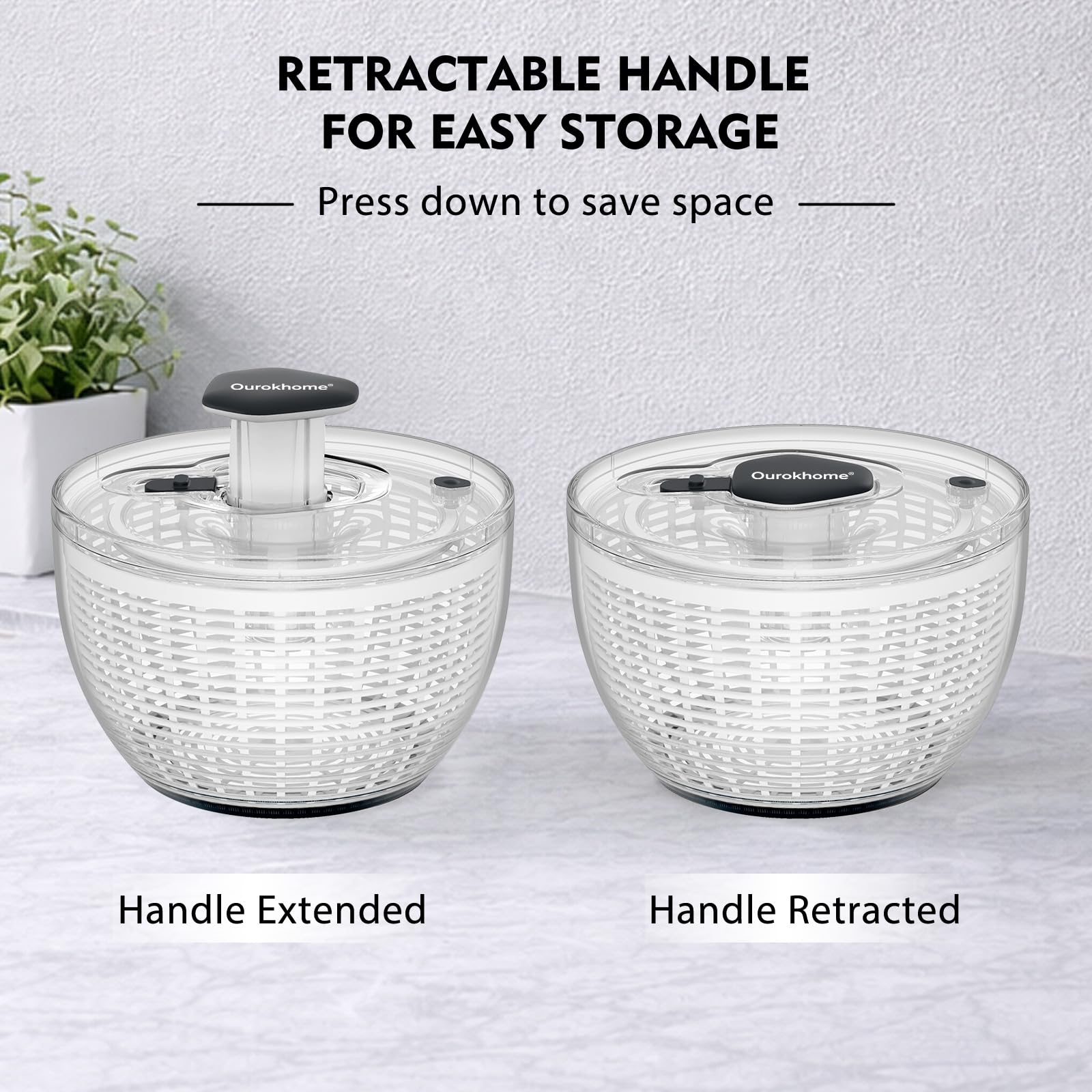 Ourokhome comparación de tamaño junto a objetos de cocina para referencia de escala