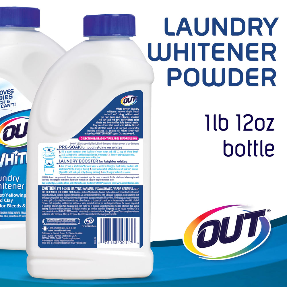 OUT White Brite primer plano del polvo mostrando textura eficaz