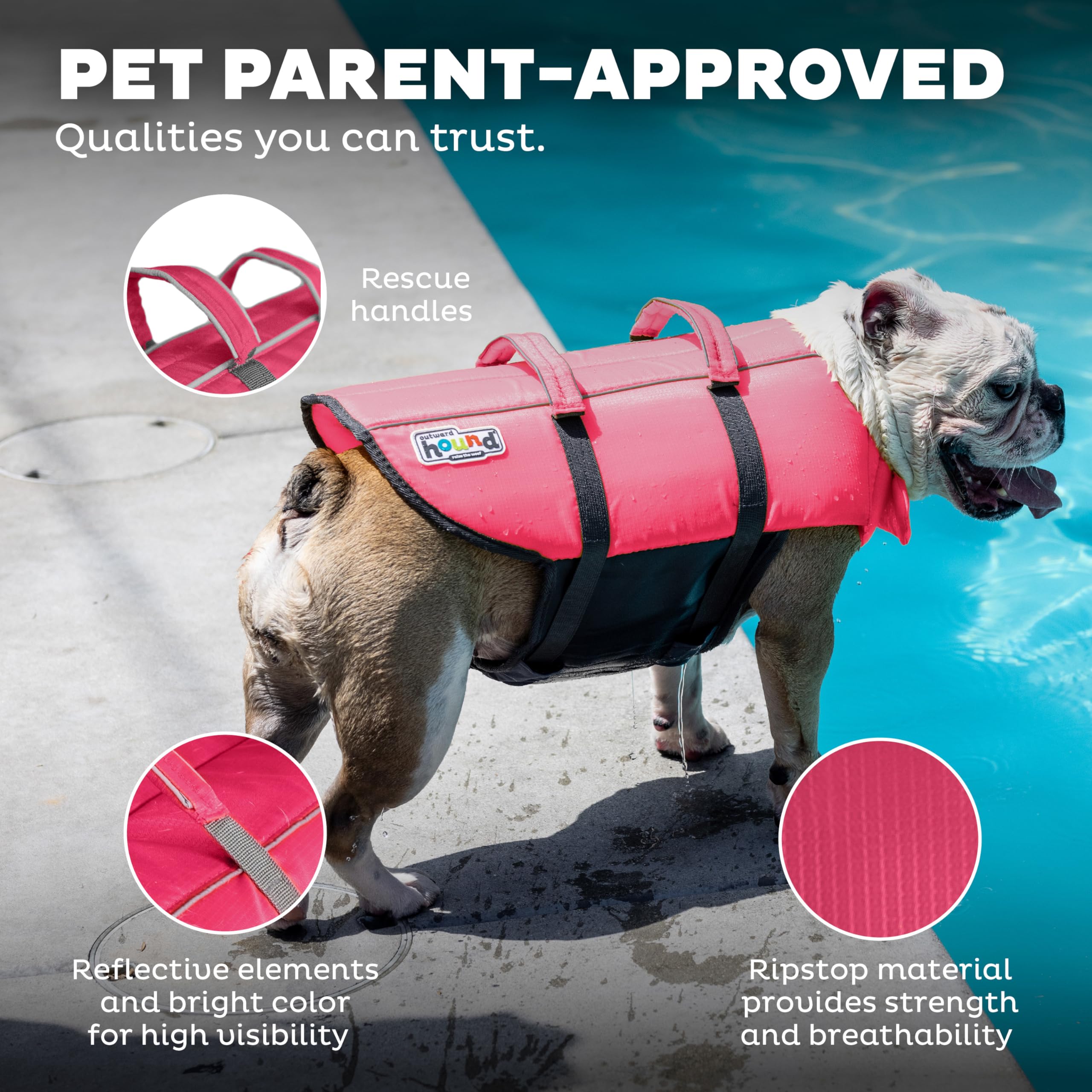 Outward Hound chaleco talla Large junto a cinta métrica para comparar medidas