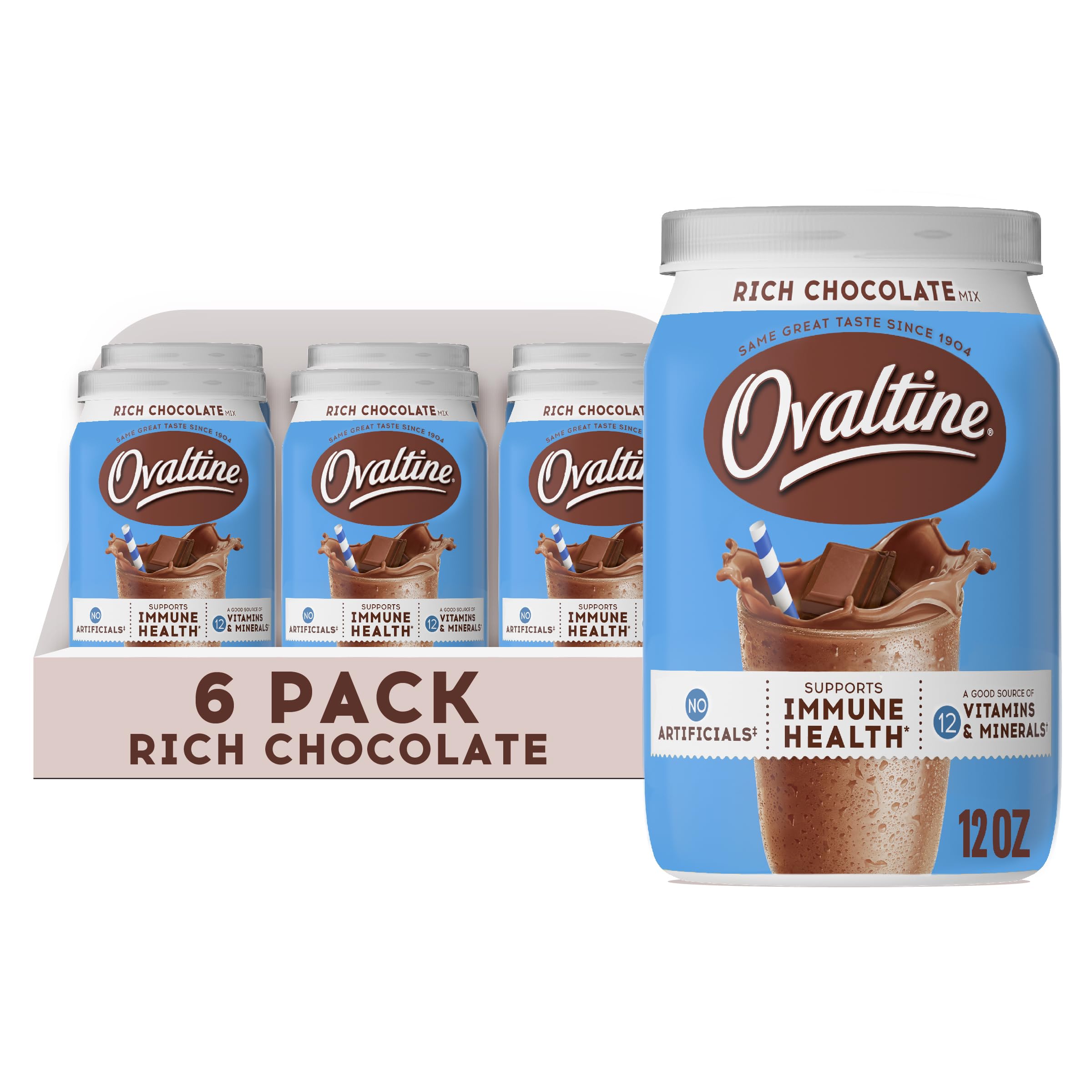 Ovaltine frasco frontal mostrando etiqueta clara y tamaño práctico