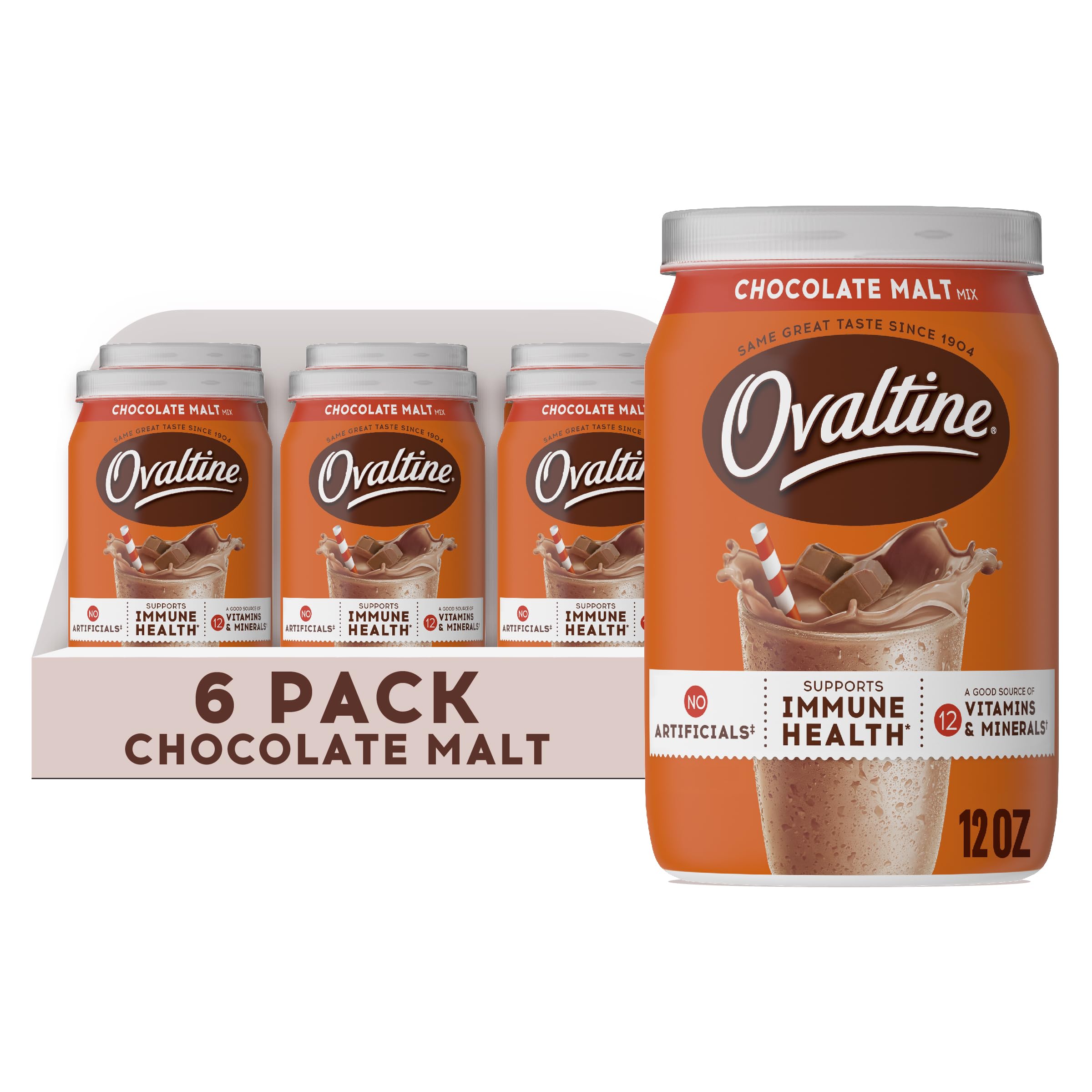 Ovaltine lata 12 oz vista frontal con diseño claro y práctico