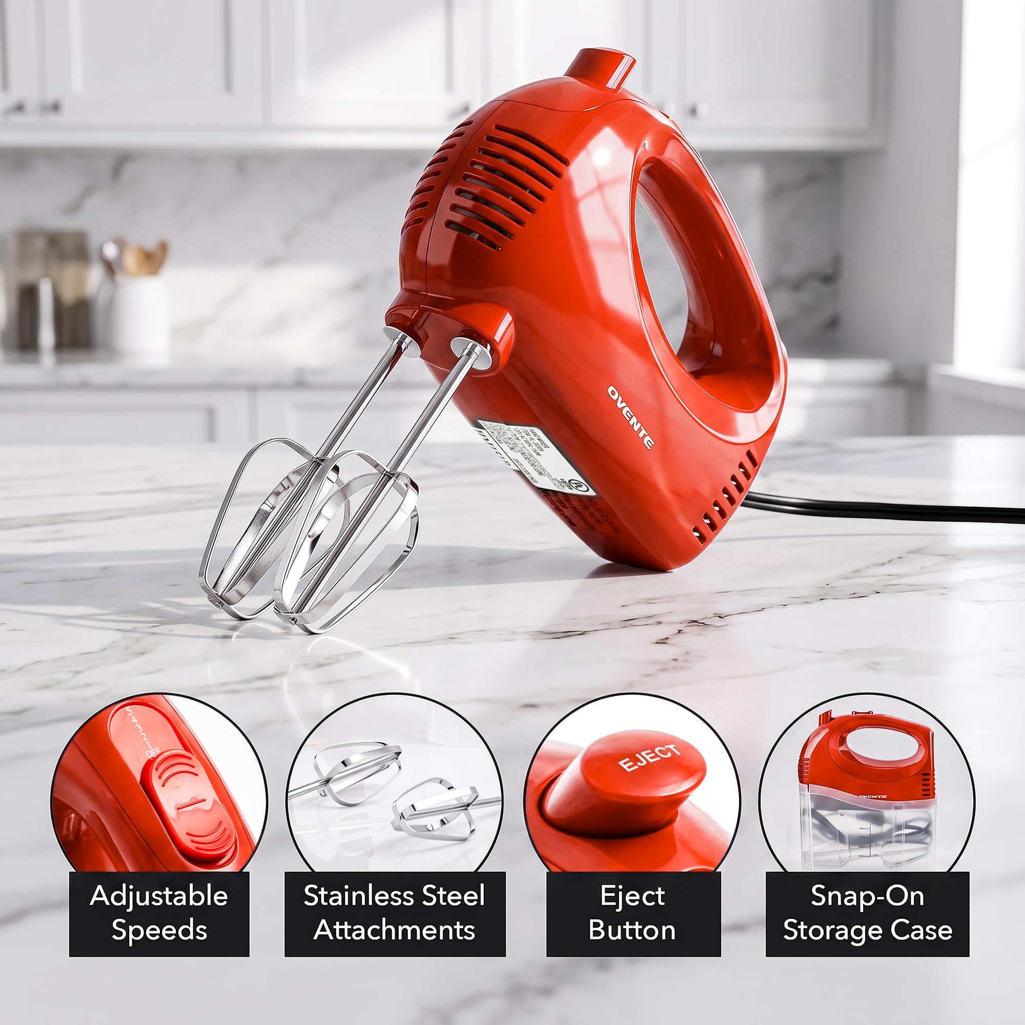 OVENTE HM151R primer plano del mango ergonómico para uso cómodo