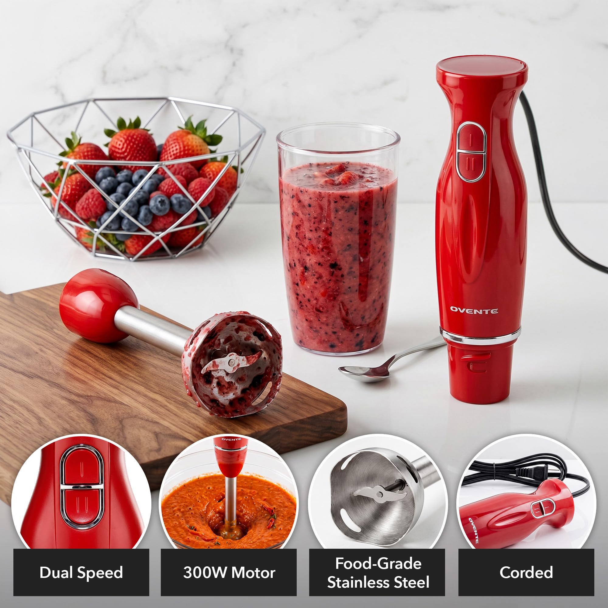 OVENTE HS560R detalle del mango antideslizante para control cómodo y seguro