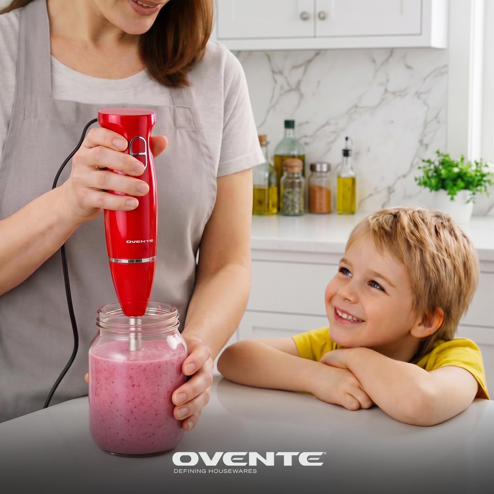 OVENTE HS560R eje de acero inoxidable en primer plano, durabilidad y limpieza fácil