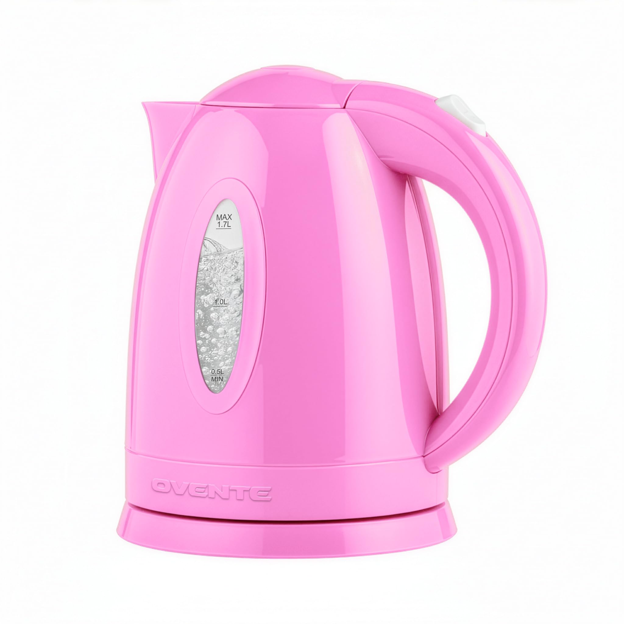 OVENTE KP72P vista frontal rosa, hervidor eficiente y compacto
