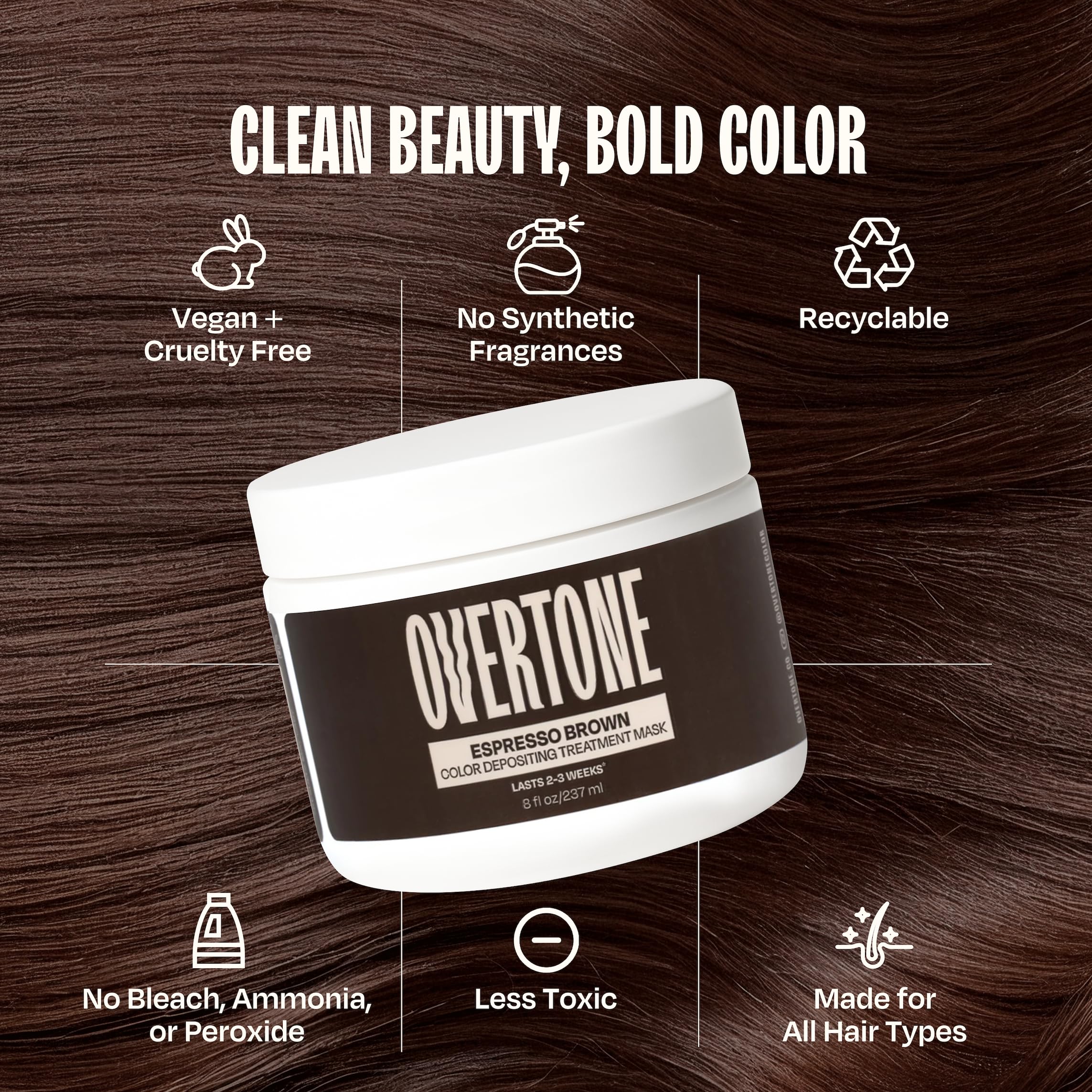 oVertone cabello húmedo tras el enjuague con brillo y tono espresso visible