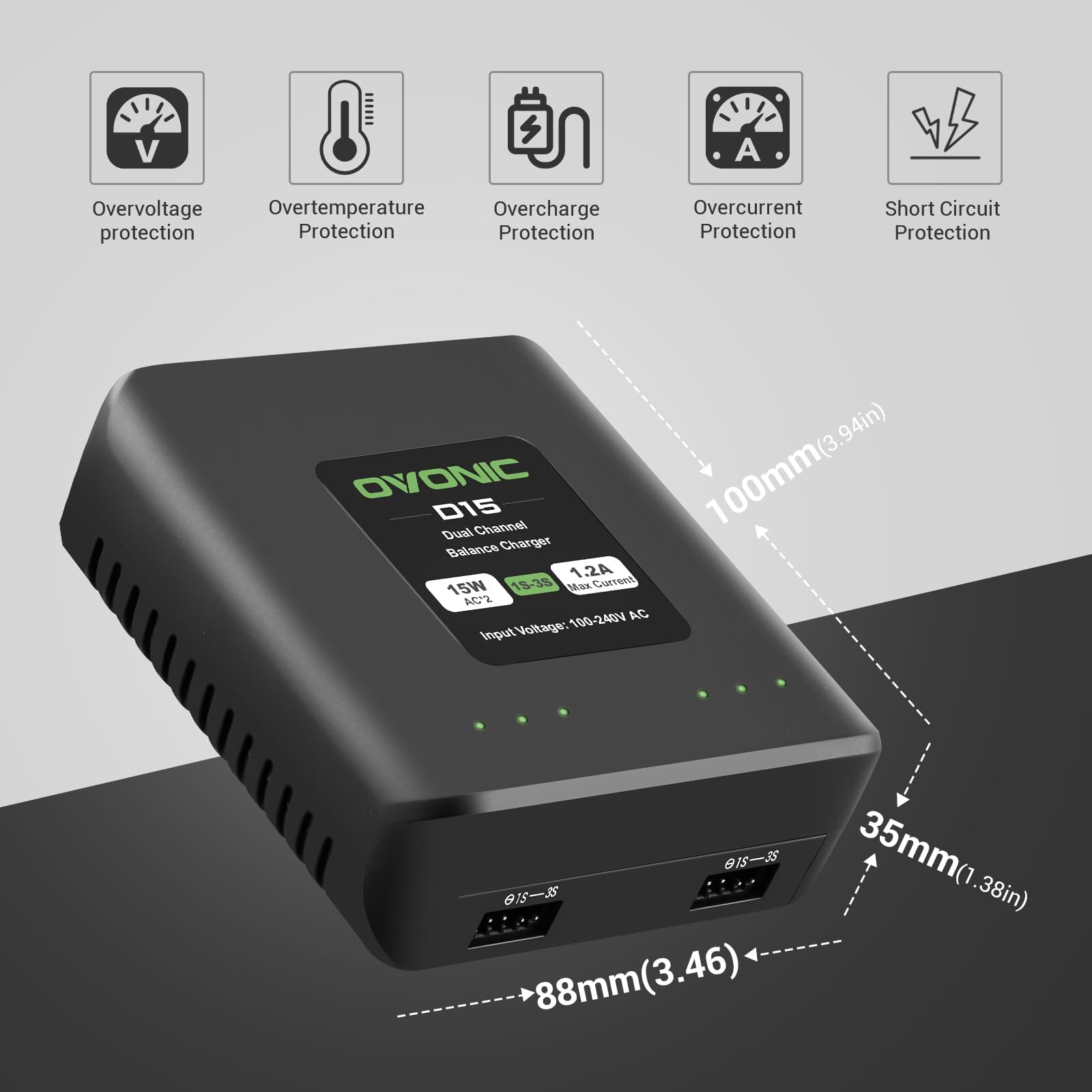 OVONIC D15 contenido de caja con cable y manual para inicio rápido