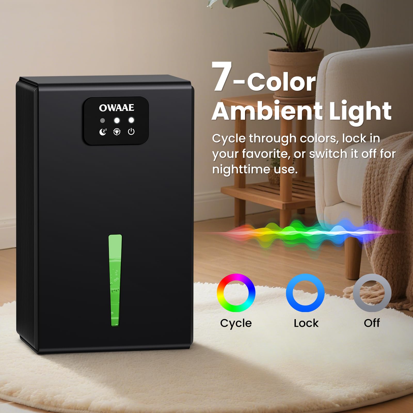 OWAAE deshumidificador en dormitorio mejorando confort nocturno silencioso