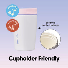 Owala vaso en mano 12 oz demuestra ajuste ergonómico y portabilidad