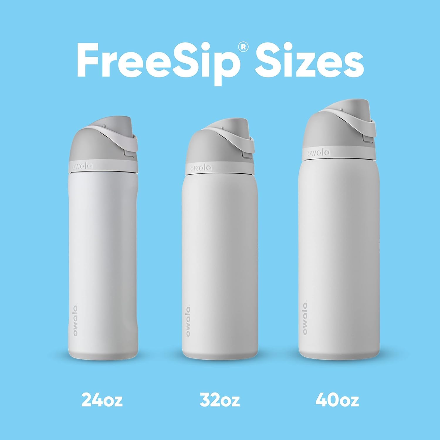 Owala FreeSip comparada con objetos cotidianos para mostrar escala y capacidad