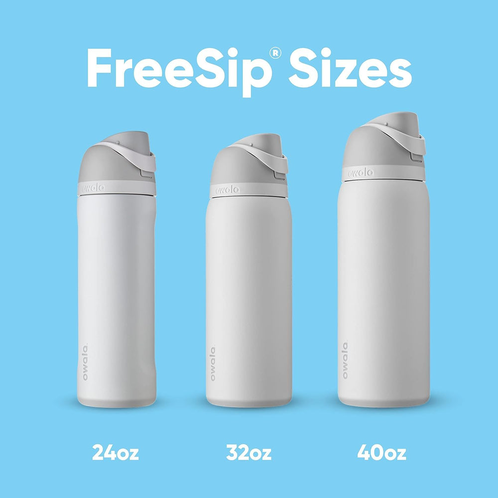 Owala FreeSip comparada con objetos cotidianos para mostrar escala y capacidad