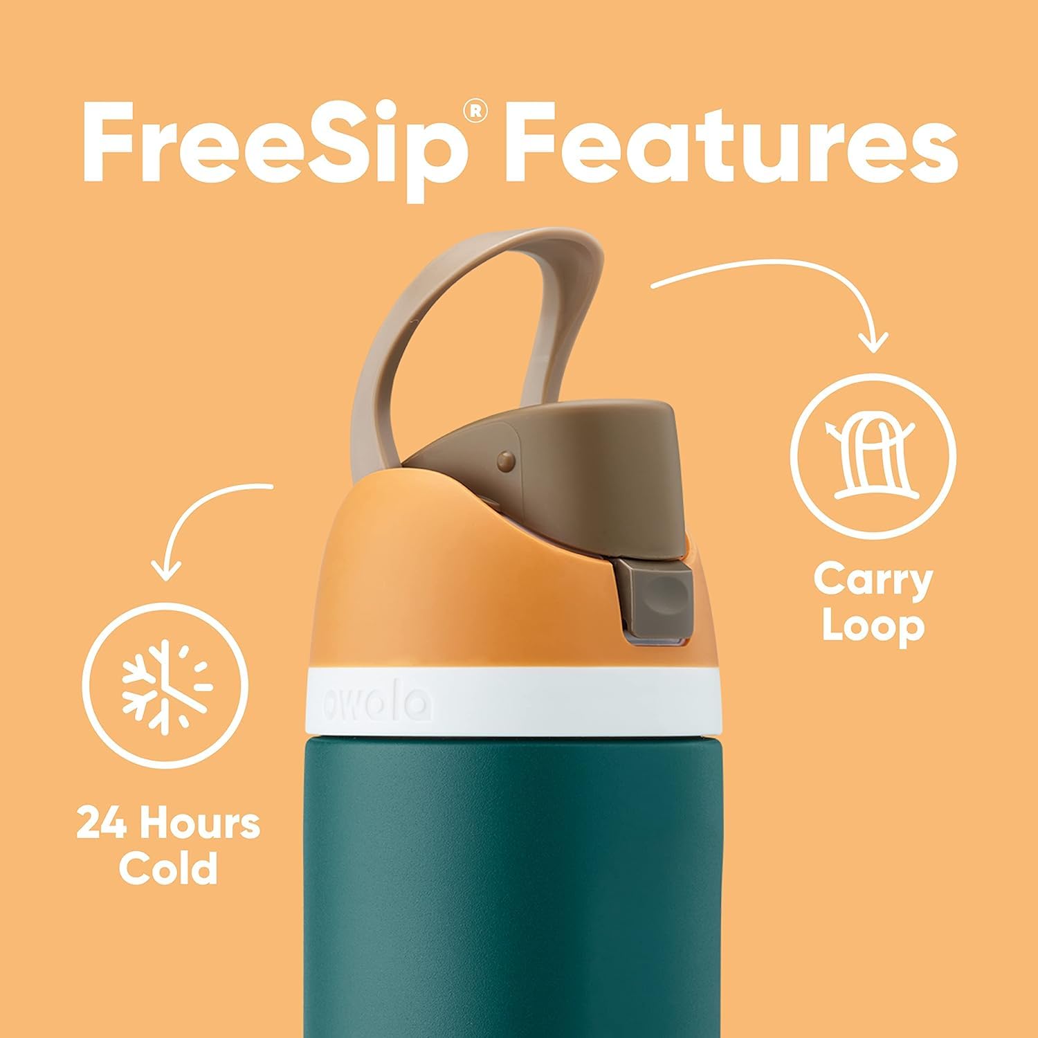 Owala FreeSip colocado en portavasos de coche, transporte práctico y accesible