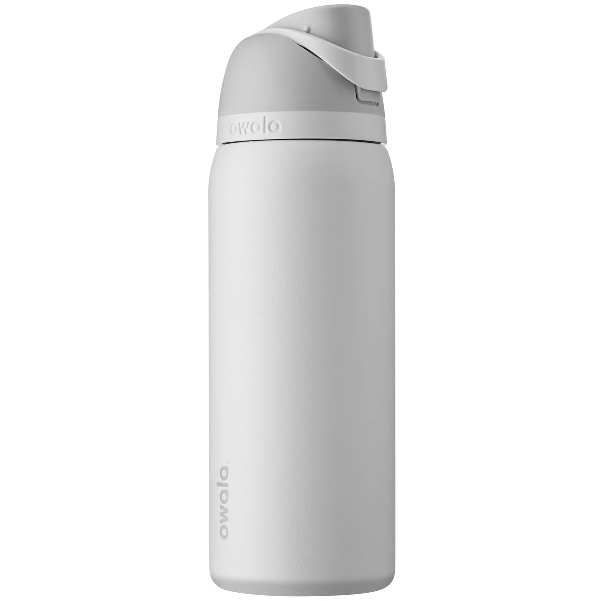 Owala FreeSip vista frontal 32 oz, diseño compacto y color Shy Marshmallow