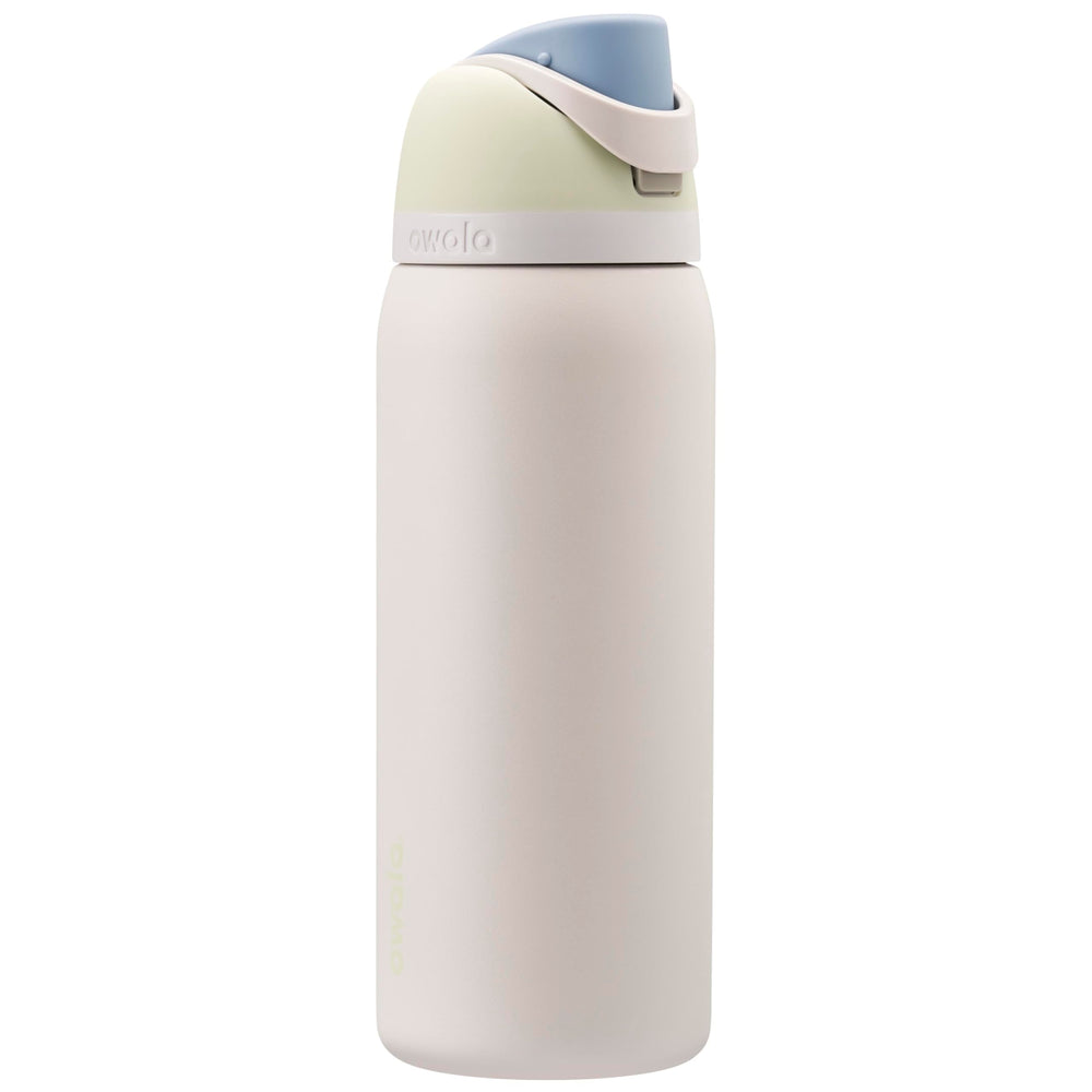 Owala FreeSip vista frontal de la botella 32 oz con diseño Iced Breeze, fácil identificación
