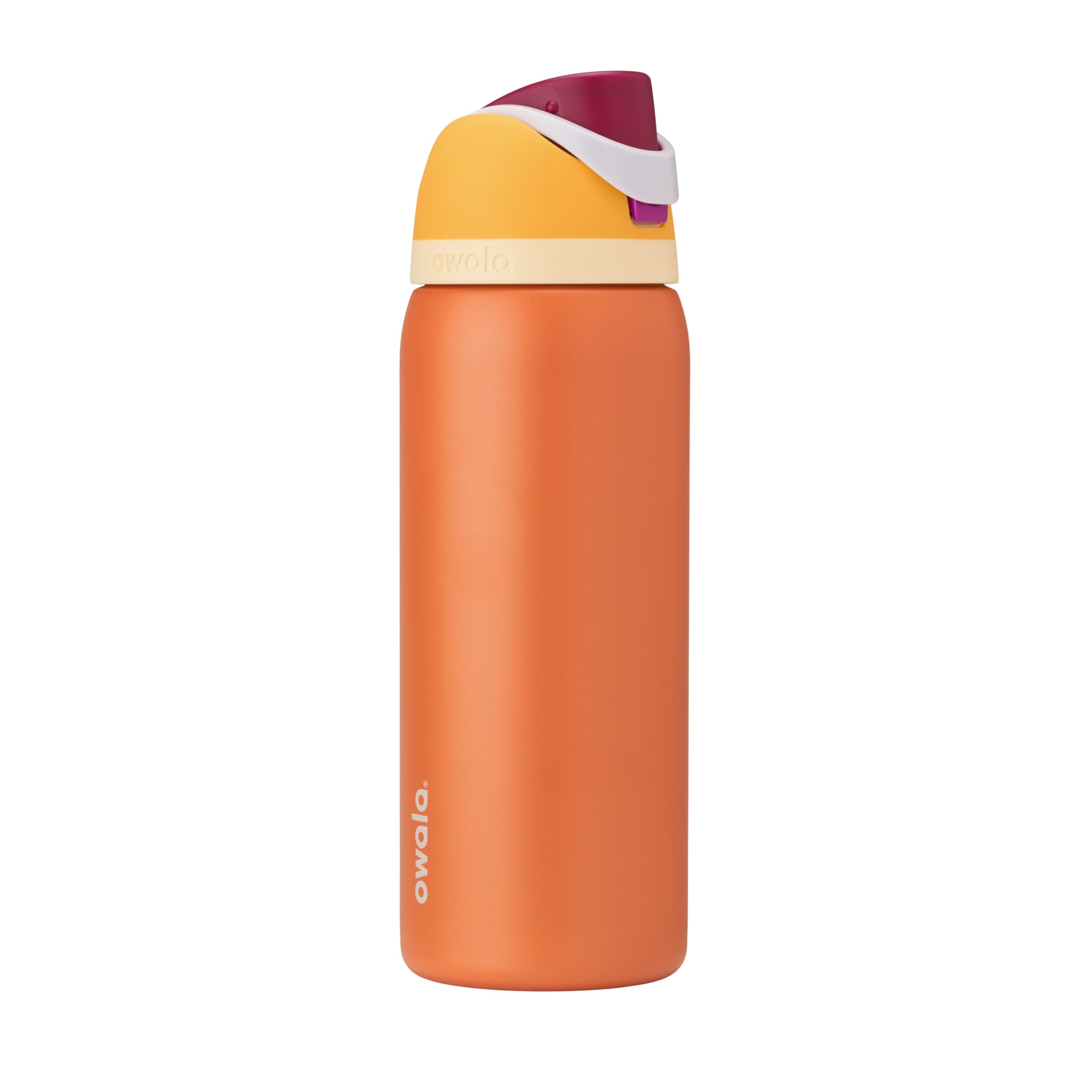 Owala FreeSip vista frontal Citrus Crush mostrando diseño y color vibrante para hidratación fácil