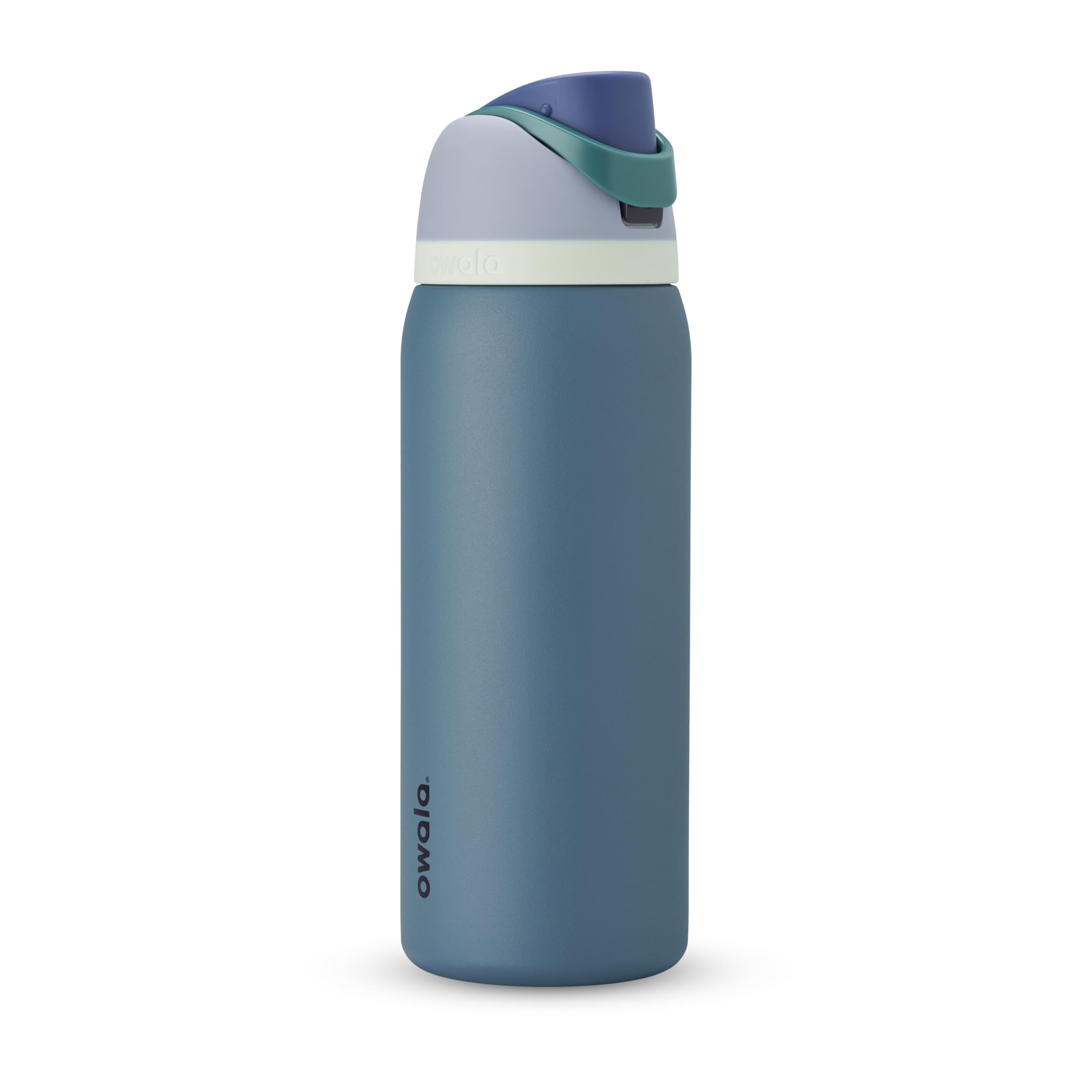 Owala FreeSip vista frontal en denim, diseño ergonómico y color moderno