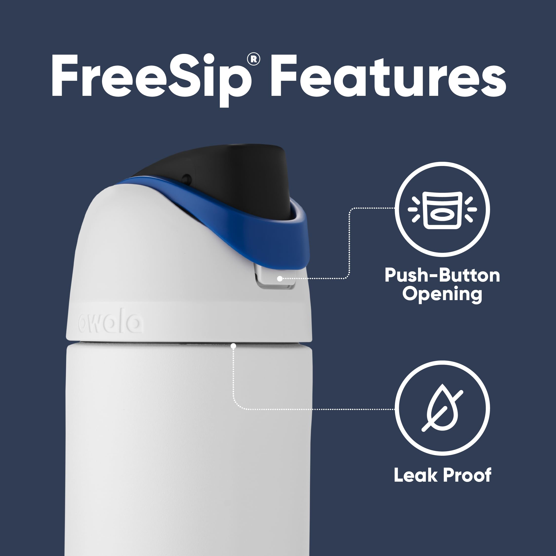 Owala FreeSip Stormtrooper detalle del acero inoxidable que conserva bebidas frías