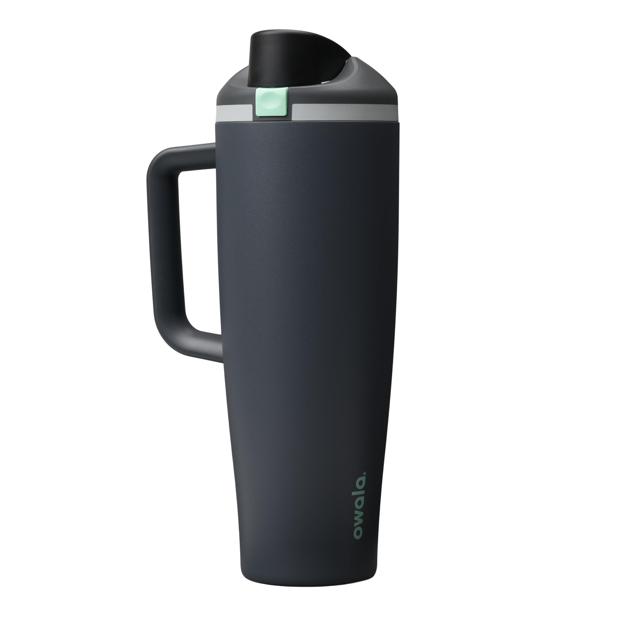 Owala FreeSip vista frontal botella Foggy Tide, diseño práctico y capacidad
