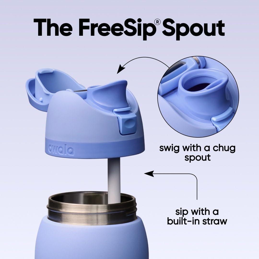 Owala FreeSip primer plano de la boquilla FreeSip que facilita beber sin inclinar