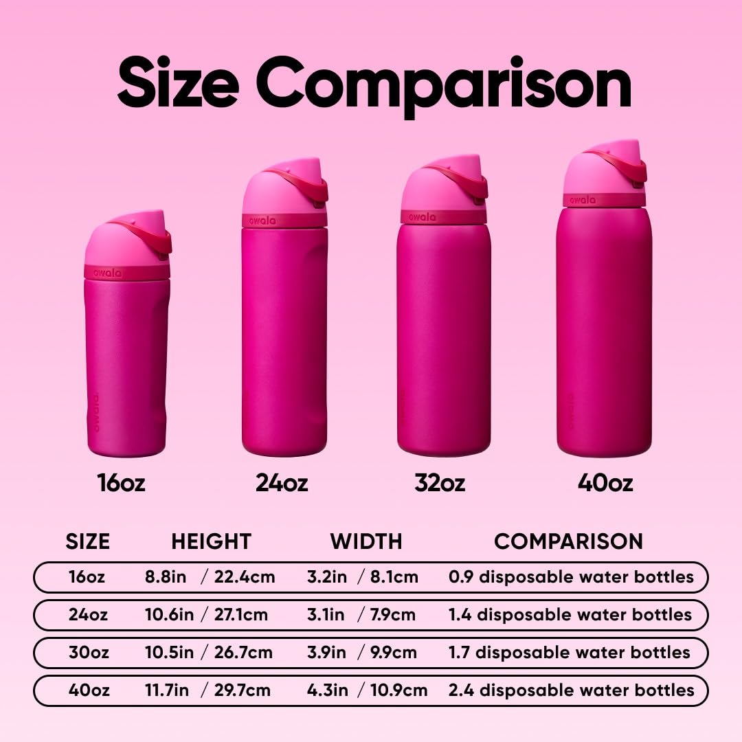 Owala FreeSip comparada con mano para escala, tamaño ideal