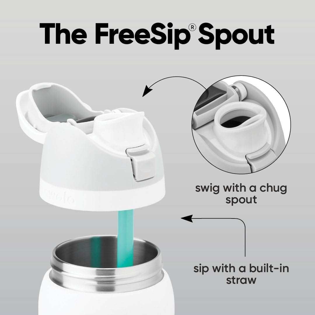 Owala FreeSip detalle de la tapa push-button mostrando apertura segura