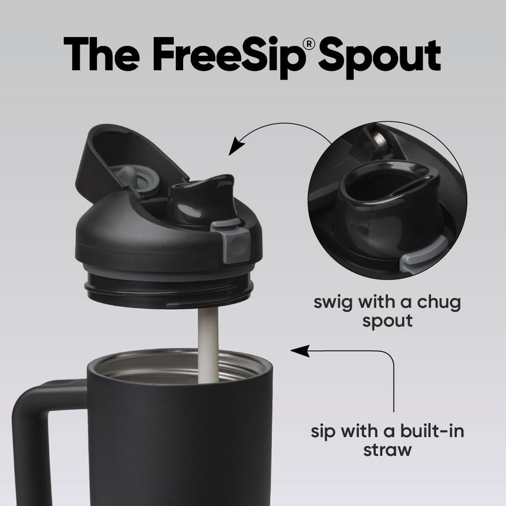 Owala FreeSip detalle de la tapa push-button para acceso limpio