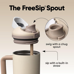 Owala FreeSip primer plano del acabado Lightly Toasted resistente