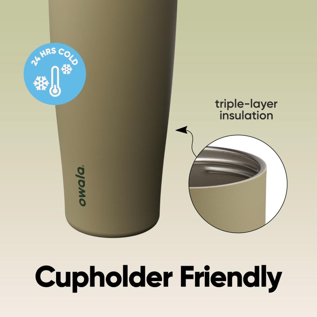 Owala FreeSip con hielo dentro mostrando cómo mantiene bebidas frías hasta 24 horas