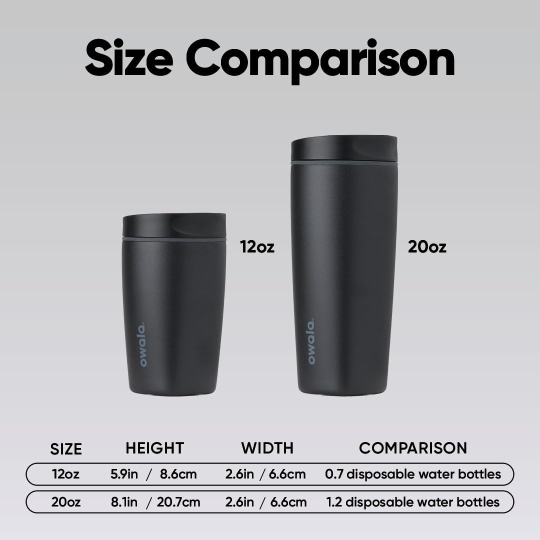 Owala SmoothSip junto a una botella para comparar tamaño y compatibilidad con portavasos