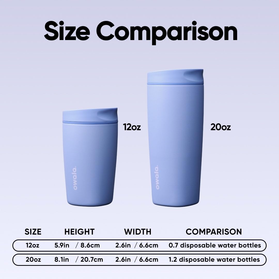 Owala SmoothSip comparado con una botella para mostrar tamaño práctico