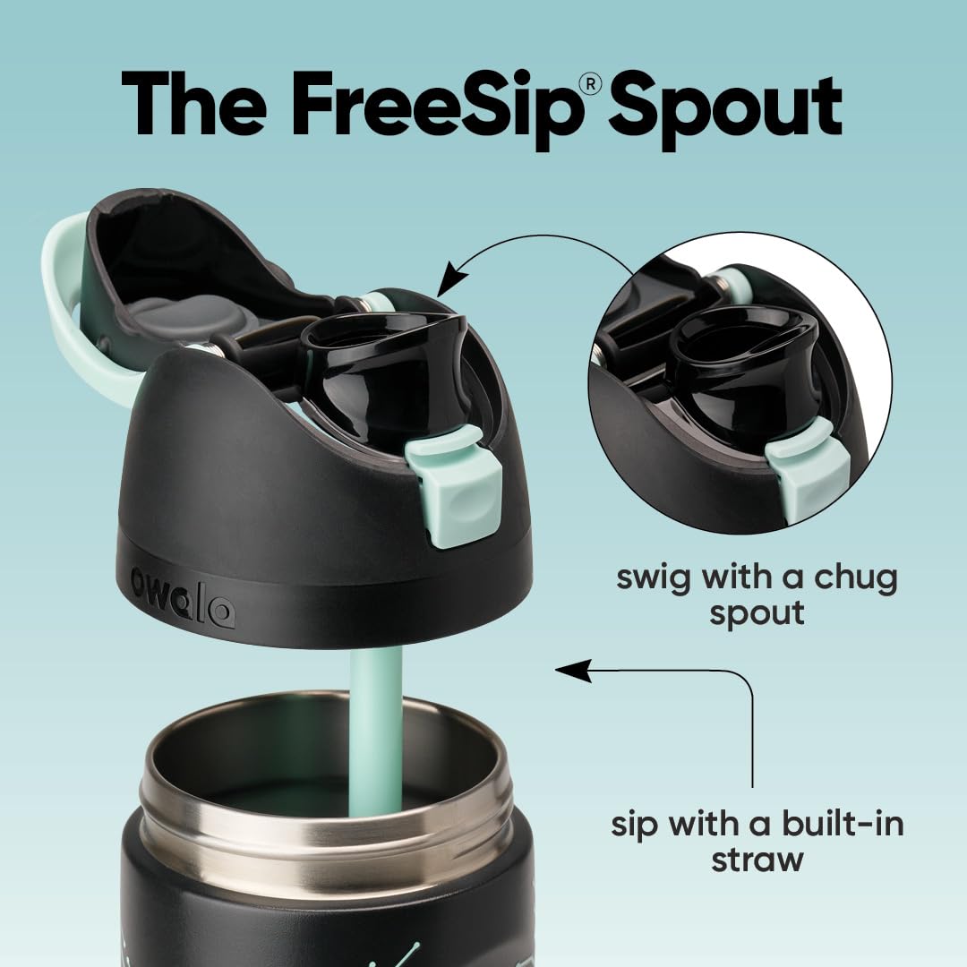 Owala muestra detalle de la boquilla FreeSip para beber sin derrames