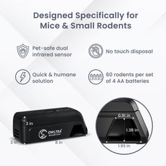 OWLTRA OW-2 open lid with magnetic release for no-touch rodent disposal benefit