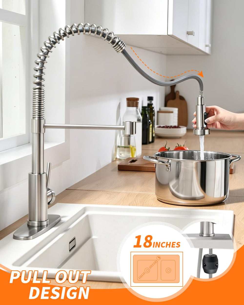 OWOFAN rociador extendido en uso con muelle flexible para mayor alcance