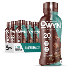 OWYN batido chocolate oscuro frontal mostrando envase y marca, opción práctica
