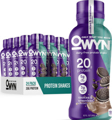 OWYN batido frontal con enfoque de envase, práctico para llevar